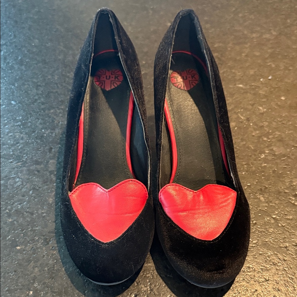 T.U.K Black and Red Heart Accent Heels